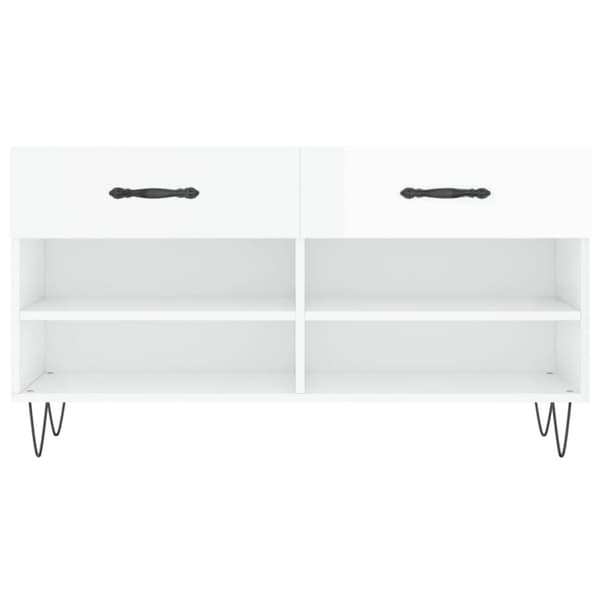 vidaXL Skobenk høyglans hvit 102x35x55 cm konstruert tre
