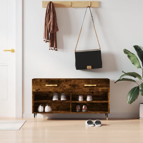 vidaXL Kenkäpenkki savutammi 102x35x55 cm tekninen puu