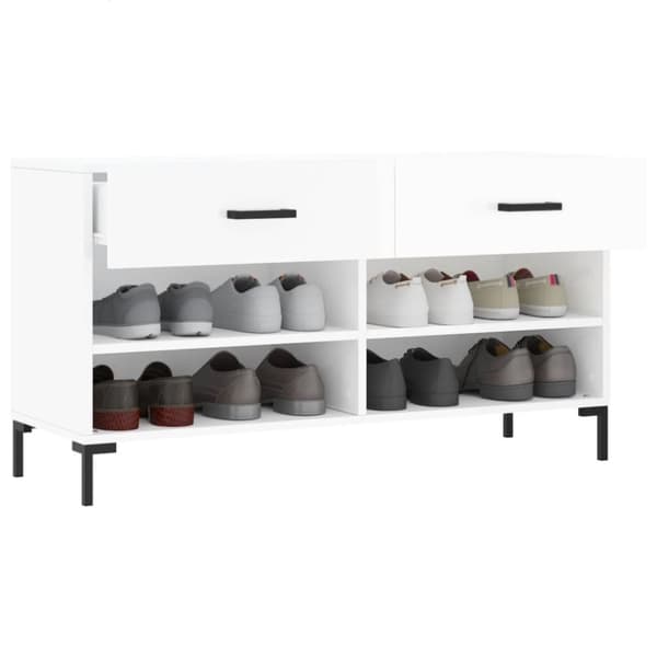 vidaXL skobænk 102x35x55 cm konstrueret træ hvid højglans