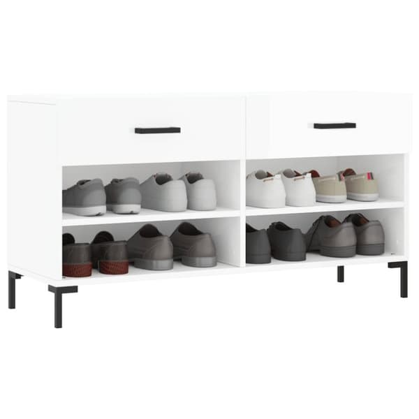 vidaXL Skobenk høyglans hvit 102x35x55 cm konstruert tre