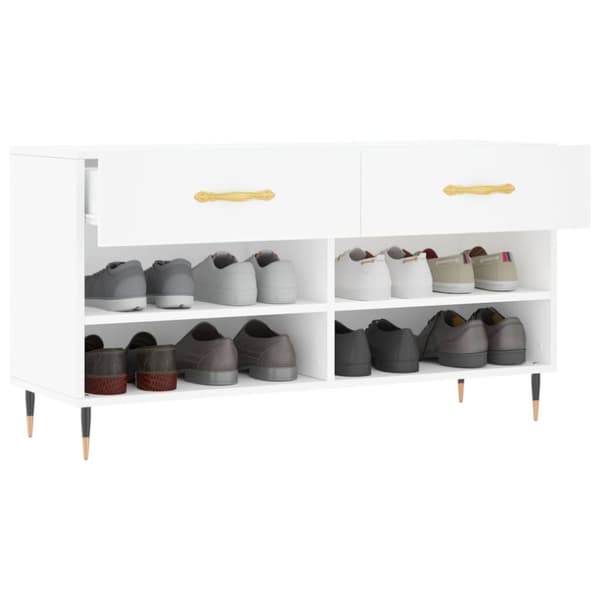vidaXL Skobenk hvit 102x35x55 cm konstruert tre
