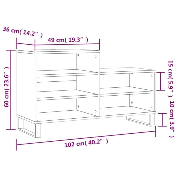 vidaXL Kenkäkaappi musta 102x36x60 cm tekninen puu