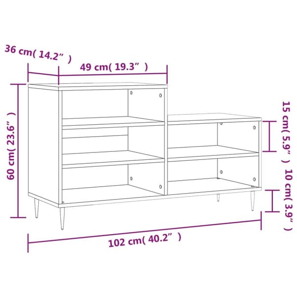 vidaXL Skoskap grå sonoma 102x36x60 cm konstruert tre