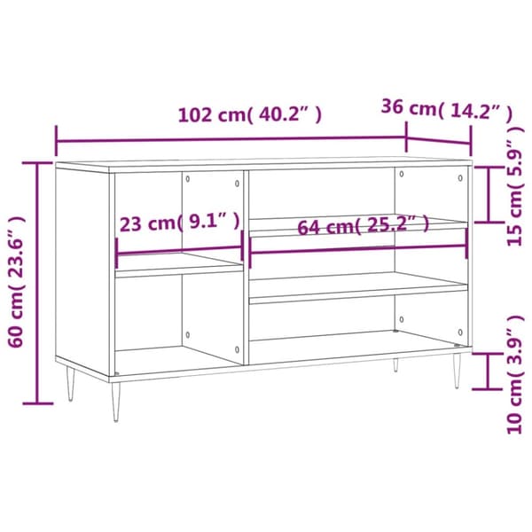 vidaXL skoskab 102x36x60 cm konstrueret træ røget egetræsfarve