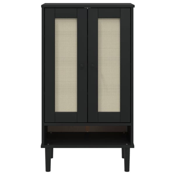 vidaXL skoskab SENJA 59,5x35x107 cm rattan-look massivt træ sort