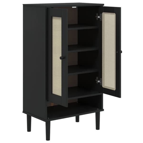 vidaXL skoskab SENJA 59,5x35x107 cm rattan-look massivt træ sort