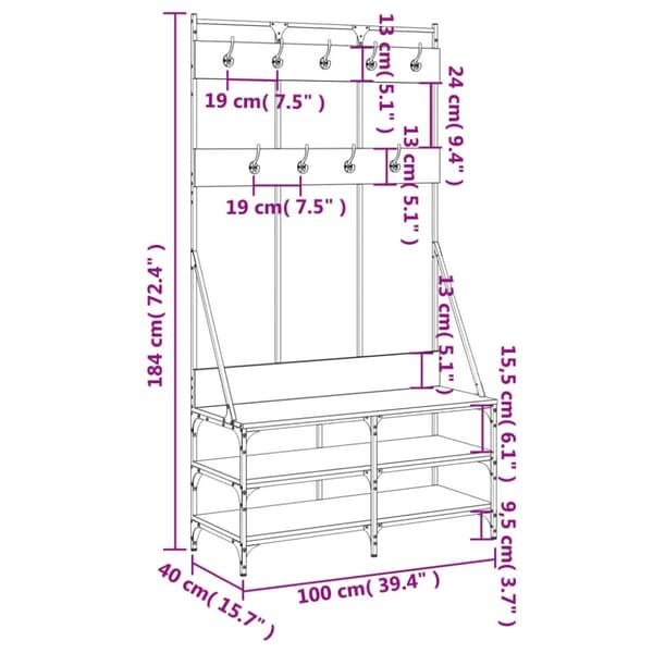 vidaXL Klädställning med skoförvaring rökfärgad ek 100x40x184 cm