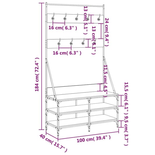 vidaXL tøjstativ med skoopbevaring 100x40x184 cm sort