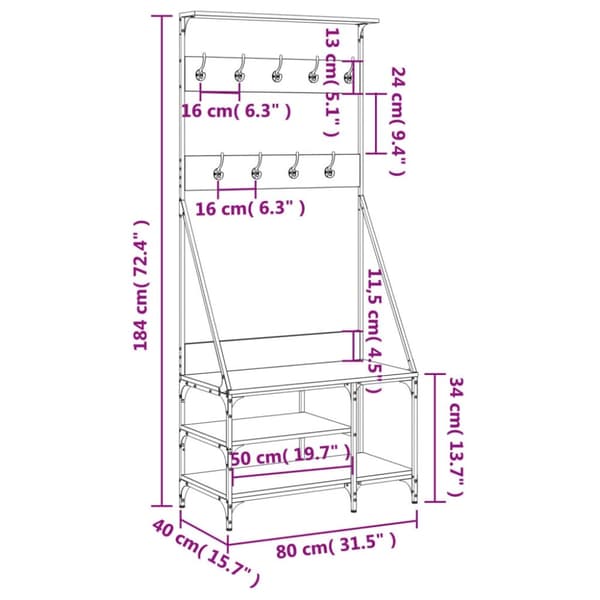 vidaXL Klesstativ med skooppbevaring brun eik 80x40x184 cm