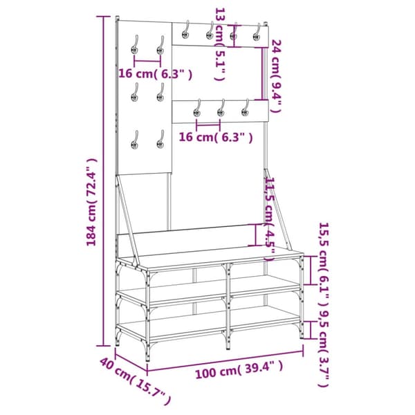 vidaXL Klesstativ med skooppbevaring brun eik 100x40x184 cm