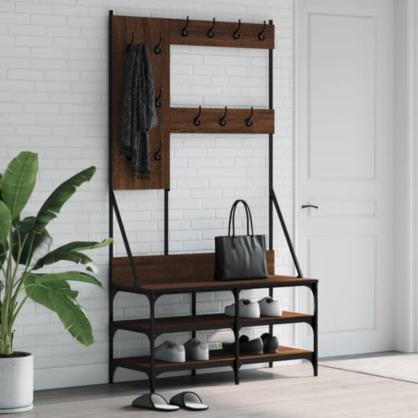vidaXL Naulakko kenkätelineellä ruskea tammi 100x40x184 cm