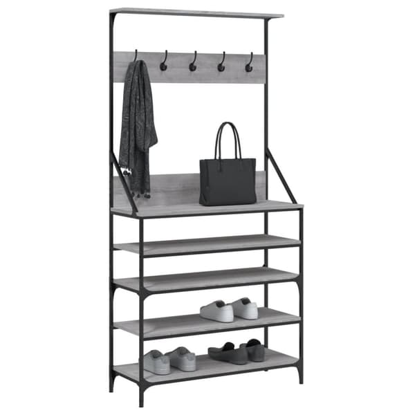 vidaXL Klesstativ med skooppbevaring grå sonoma 90x34x184 cm