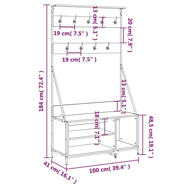 vidaXL Klesstativ med skooppbevaring brun eik 100x41x184 cm