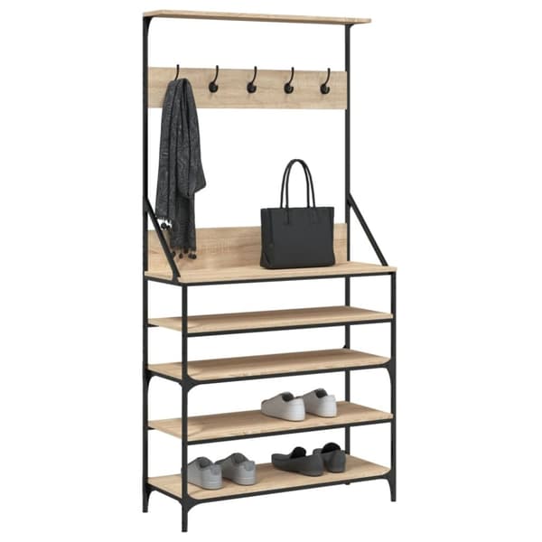vidaXL Klesstativ med skooppbevaring sonoma eik 90x34x184 cm