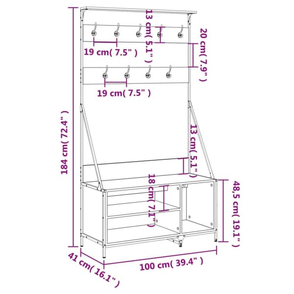 vidaXL tøjstativ med skoopbevaring 100x41x184 cm røget egetræsfarve