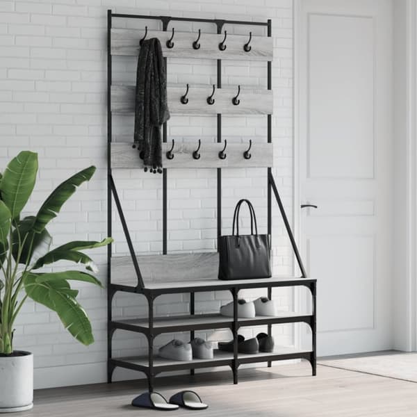 vidaXL Klesstativ med skooppbevaring grå sonoma 100x40x184 cm