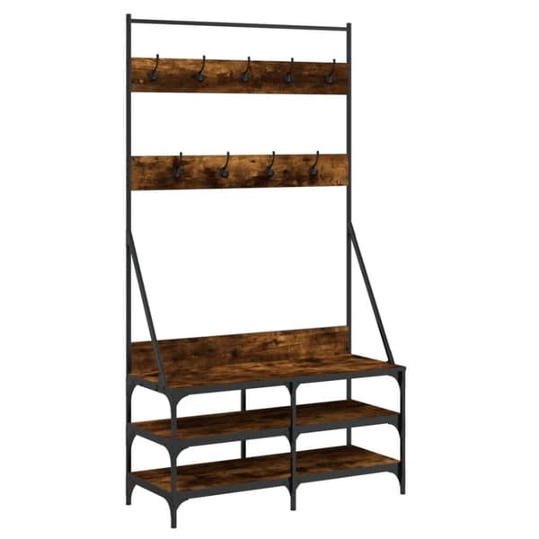 vidaXL Klesstativ med skooppbevaring røkt eik 100x40x184 cm