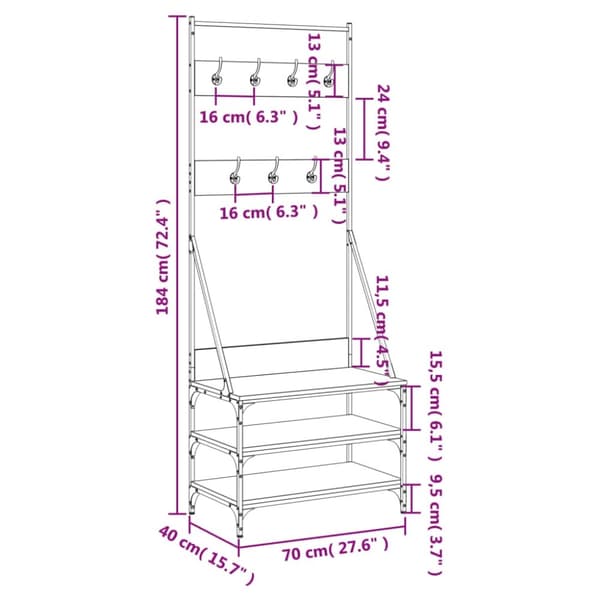 vidaXL tøjstativ med skoopbevaring 70x40x184 cm sort