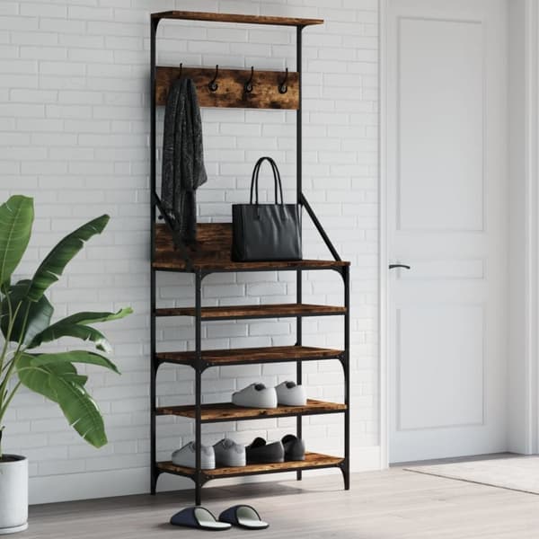 vidaXL Klesstativ med skooppbevaring røkt eik 70x34x184 cm