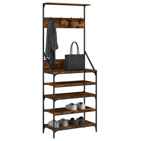 vidaXL Klesstativ med skooppbevaring røkt eik 70x34x184 cm