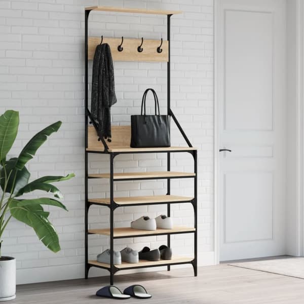 vidaXL Klesstativ med skooppbevaring sonoma eik 70x34x184 cm