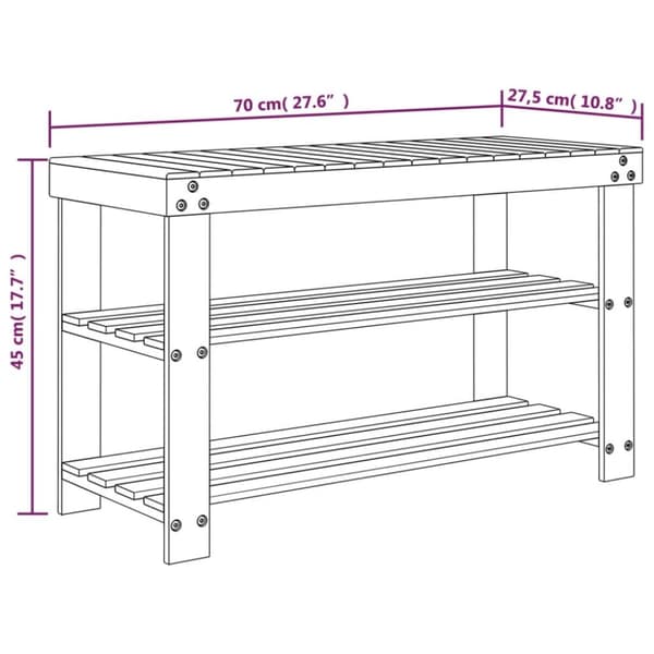 vidaXL skostativ med 3 hylder 70x27,5x45 cm bambus
