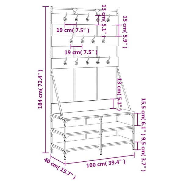 vidaXL tøjstativ med skoopbevaring 100x40x184 cm brun egetræsfarve