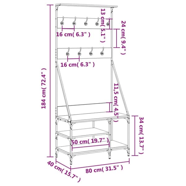 vidaXL tøjstativ med skoopbevaring 80x40x184 cm sort