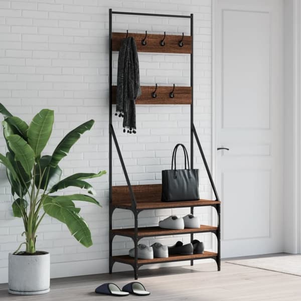 vidaXL Klesstativ med skooppbevaring brun eik 72x34x184 cm
