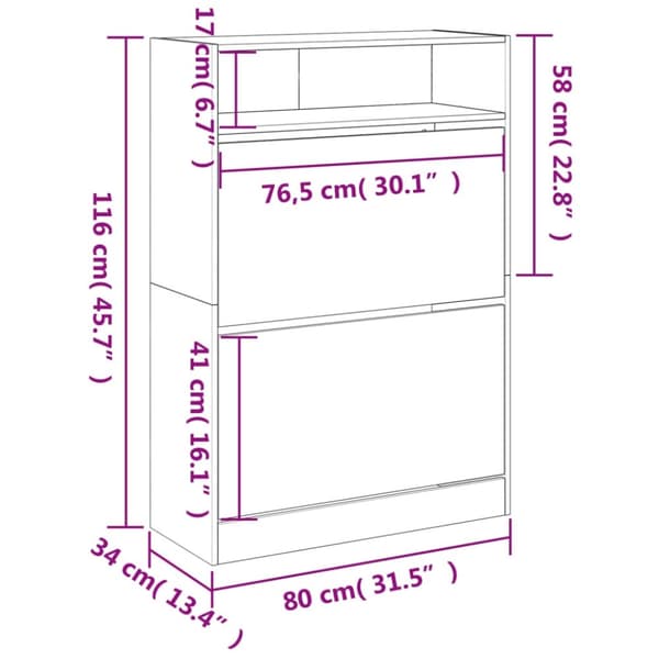 vidaXL Skoskåp med 2 flip-lådor svart 80x34x116 cm