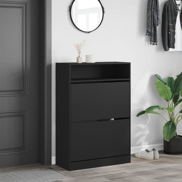 vidaXL Skoskåp med 2 flip-lådor svart 80x34x116 cm