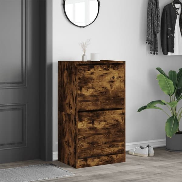 vidaXL Skoskap med 2 vippeskuffer røkt eik 60x42x108 cm