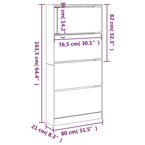 vidaXL Skoskap med 4 vippeskuffer svart 80x21x163,5 cm