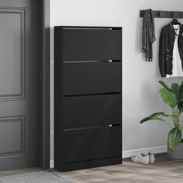 vidaXL Skoskap med 4 vippeskuffer svart 80x21x163,5 cm