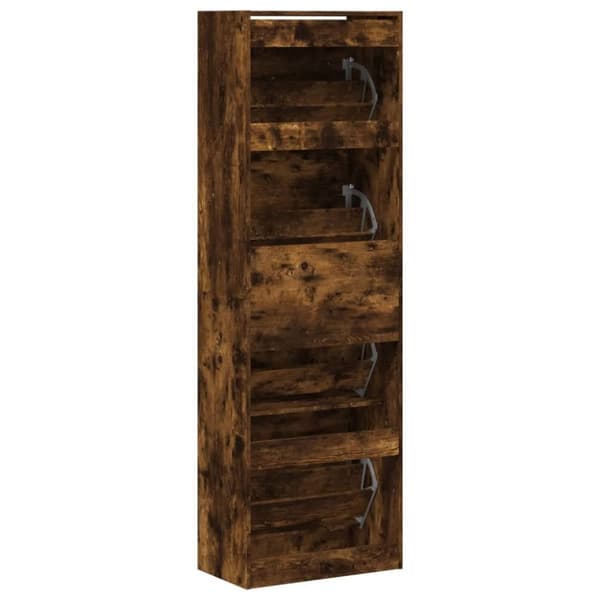 vidaXL Skoskåp med 4 flip-lådor rökfärgad ek 60x34x187,5 cm