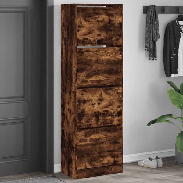 vidaXL skoskab med 4 vippeskuffer 60x34x187,5 cm røget egetræsfarve