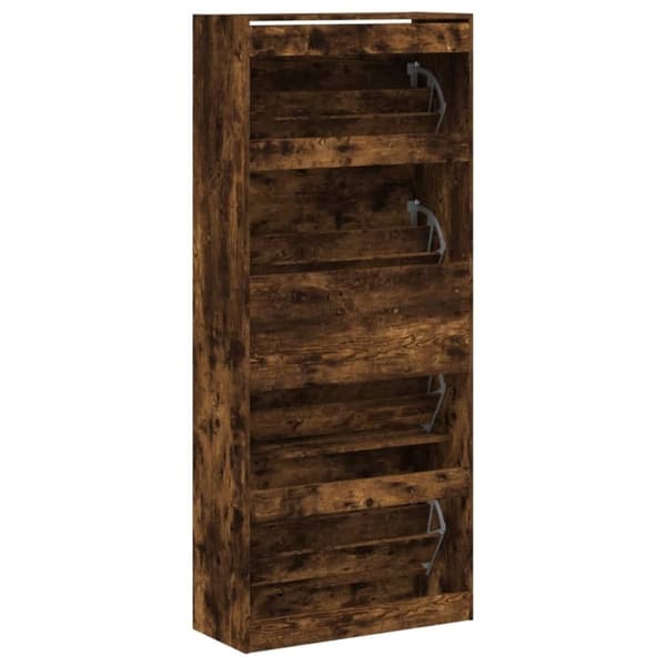 vidaXL Skoskåp med 4 flip-lådor rökfärgad ek 80x34x187,5 cm