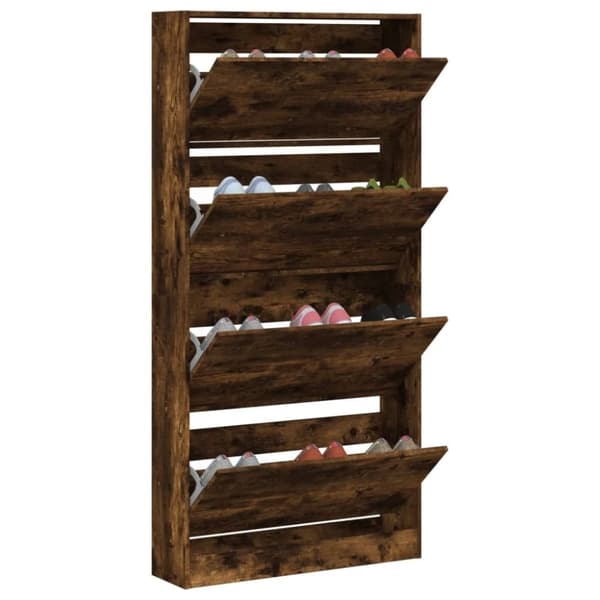 vidaXL skoskab med 4 vippeskuffer 80x21x163,5 cm røget eg