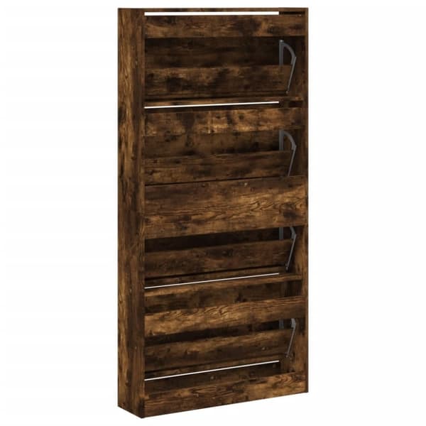 vidaXL skoskab med 4 vippeskuffer 80x21x163,5 cm røget eg