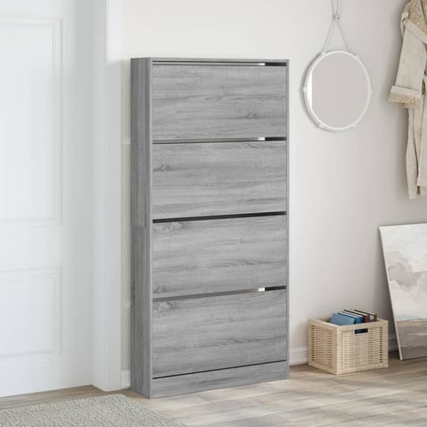 vidaXL Skoskap med 4 vippeskuffer grå sonoma 80x21x163,5 cm