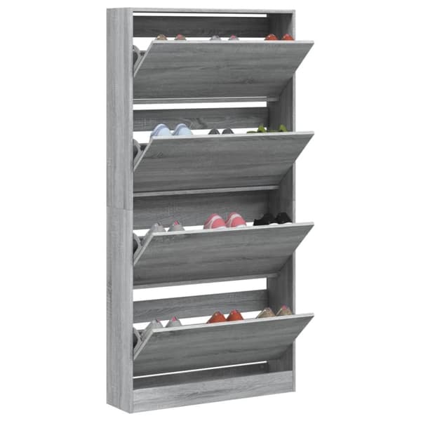vidaXL Kenkäkaappi 4 kääntölaatikolla harmaa Sonoma 80x21x163,5 cm