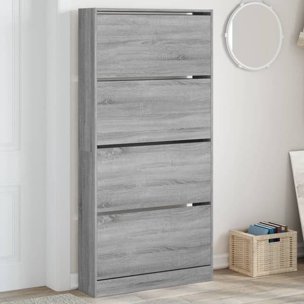 vidaXL Kenkäkaappi 4 kääntölaatikolla harmaa Sonoma 80x21x163,5 cm