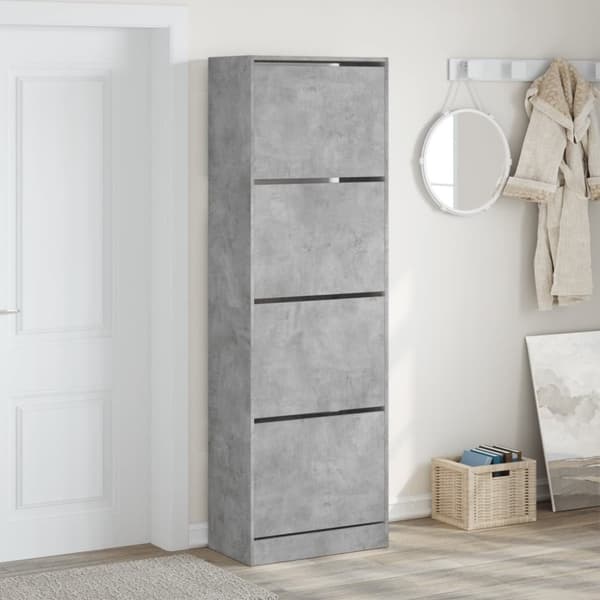 vidaXL skoskab med 4 vippeskuffer 60x34x187,5 cm betongrå