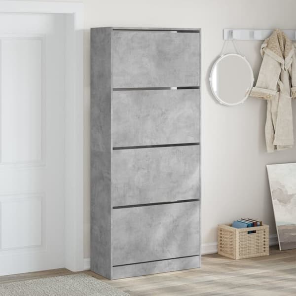 vidaXL skoskab med 4 vippeskuffer 80x34x187,5 cm betongrå