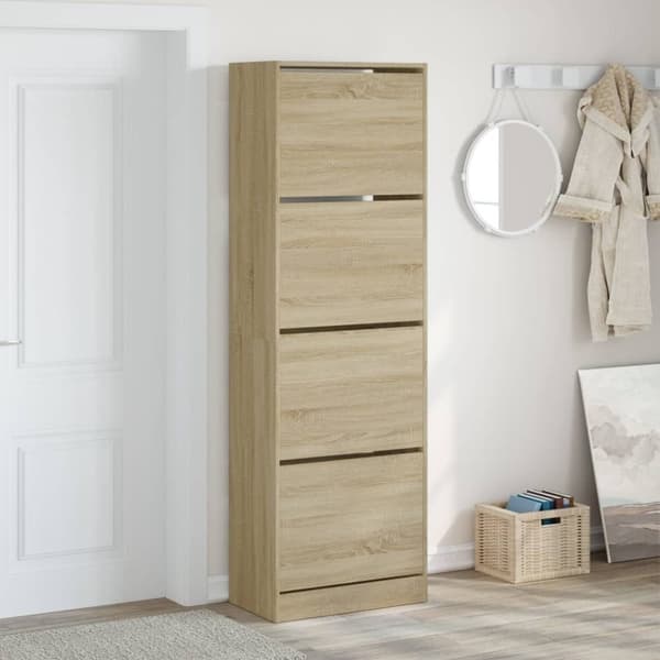 vidaXL Skoskåp med 4 flip-lådor sonoma-ek 60x34x187,5 cm