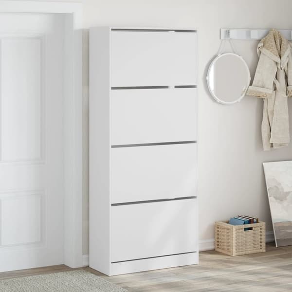 vidaXL skoskab med 4 vippeskuffer 80x34x187,5 cm hvid