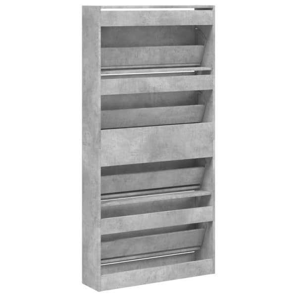 vidaXL Skoskap med 4 vippeskuffer betonggrå 80x21x163,5 cm