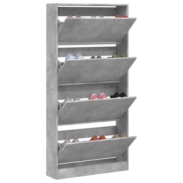 vidaXL Kenkäkaappi 4 kääntölaatikolla betoninharmaa 80x21x163,5 cm