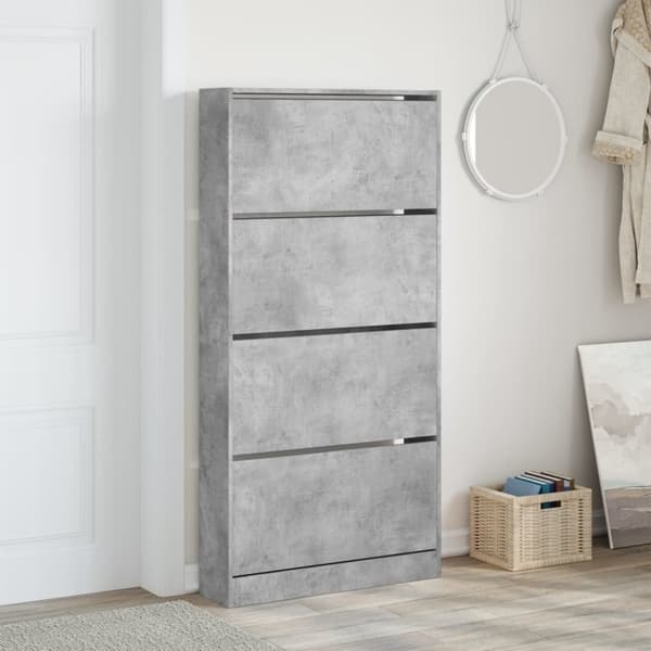 vidaXL skoskab med 4 vippeskuffer 80x21x163,5 cm betongrå