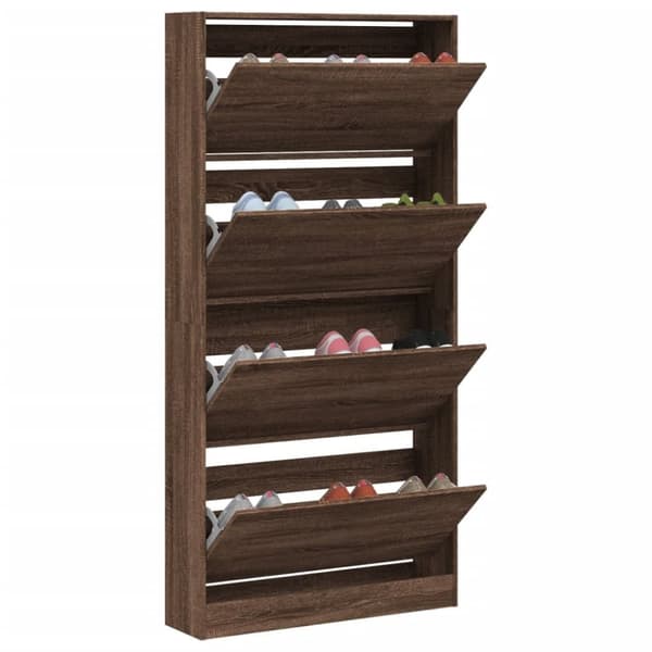 vidaXL Skoskap med 4 vippeskuffer brun eik 80x21x163,5 cm